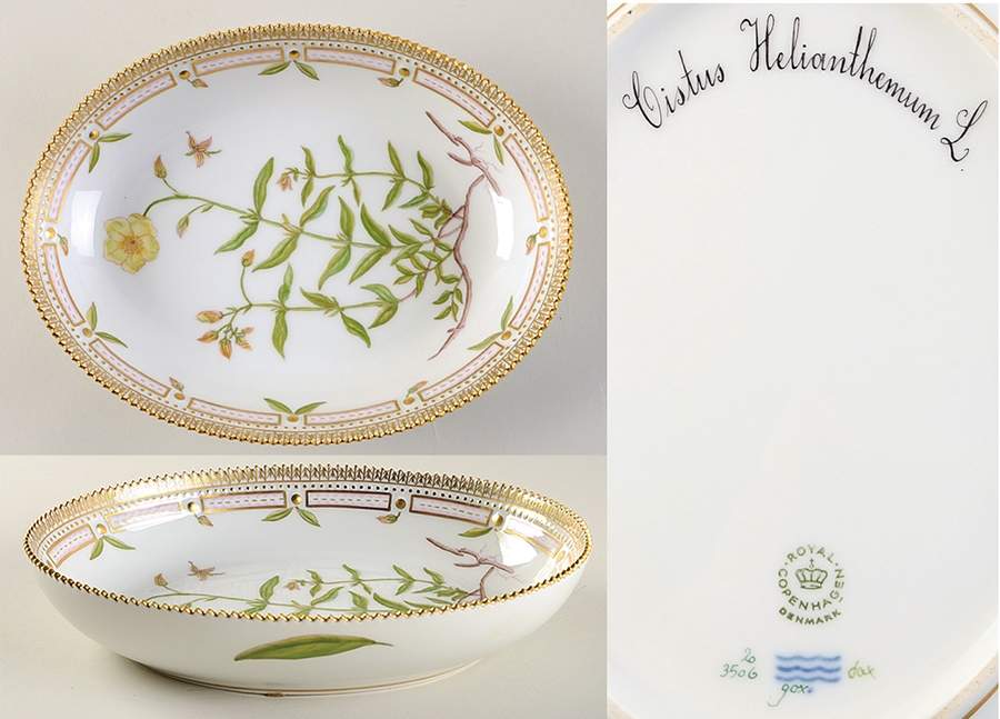 Flora Danica (1961 To Current) 9" Oval Salad Serving Bowl-Cistus Helianthemum L by Royal Copenhagen-1