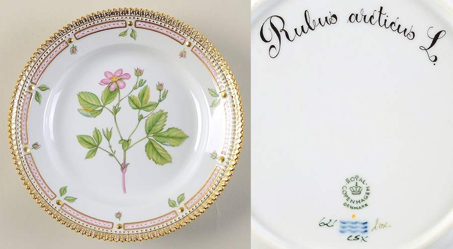 Flora Danica (1961 To Current) Salad Plate-Rubus arcticus L. by Royal Copenhagen-1