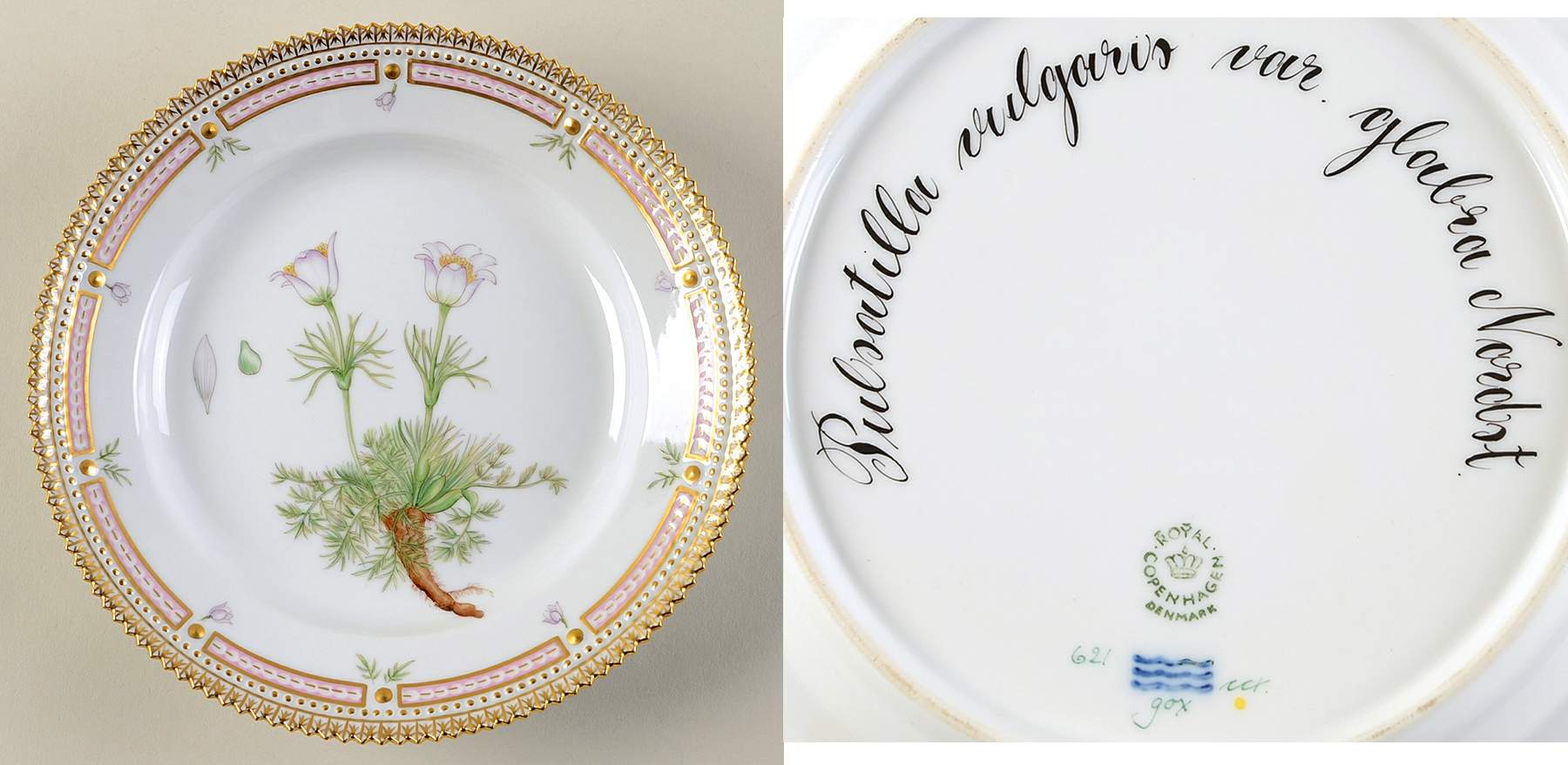 Flora Danica (1961 To Current) Salad Plate-Pulsatilla vulgaris var glabra Nordst by Royal Copenhagen-1