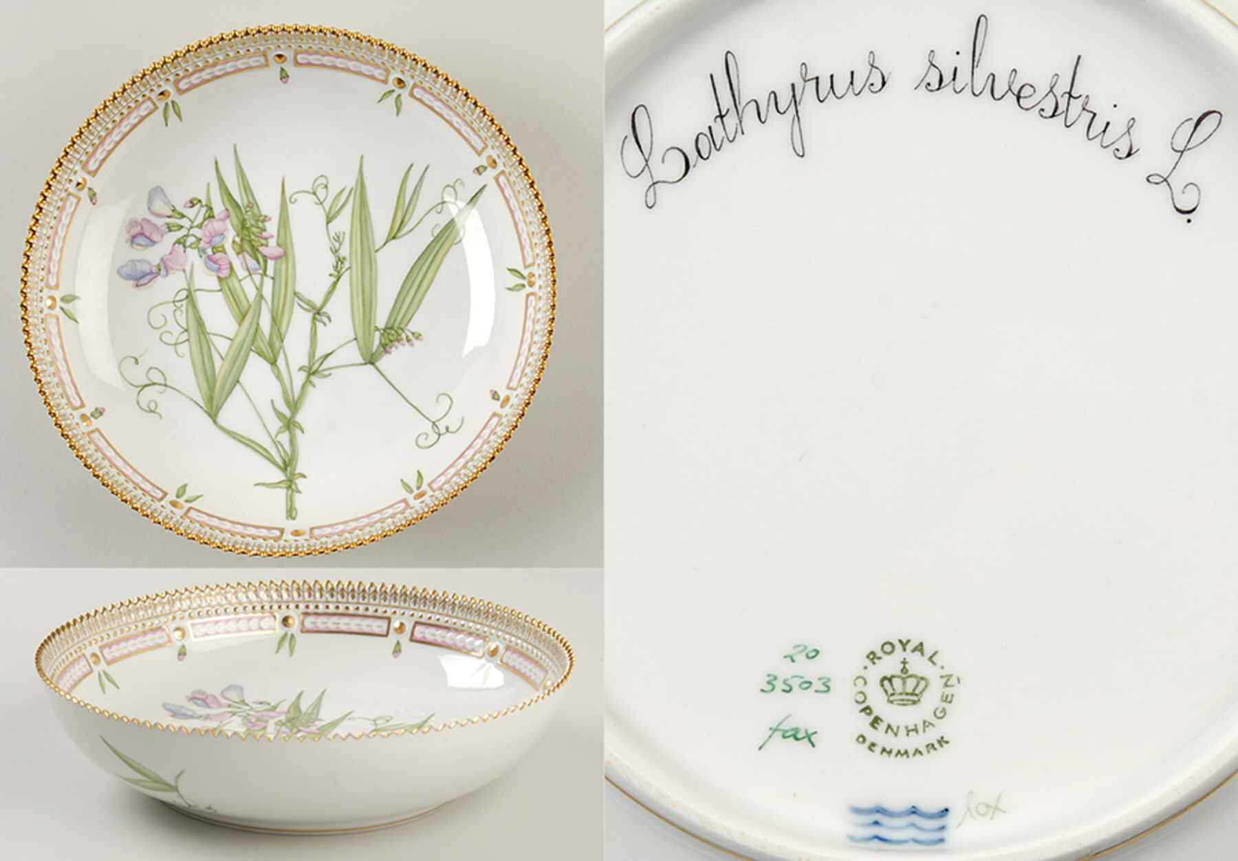 Flora Danica (1961 To Current) 8" Salad Serving Bowl-Lathyrus silvestris L. by Royal Copenhagen-1