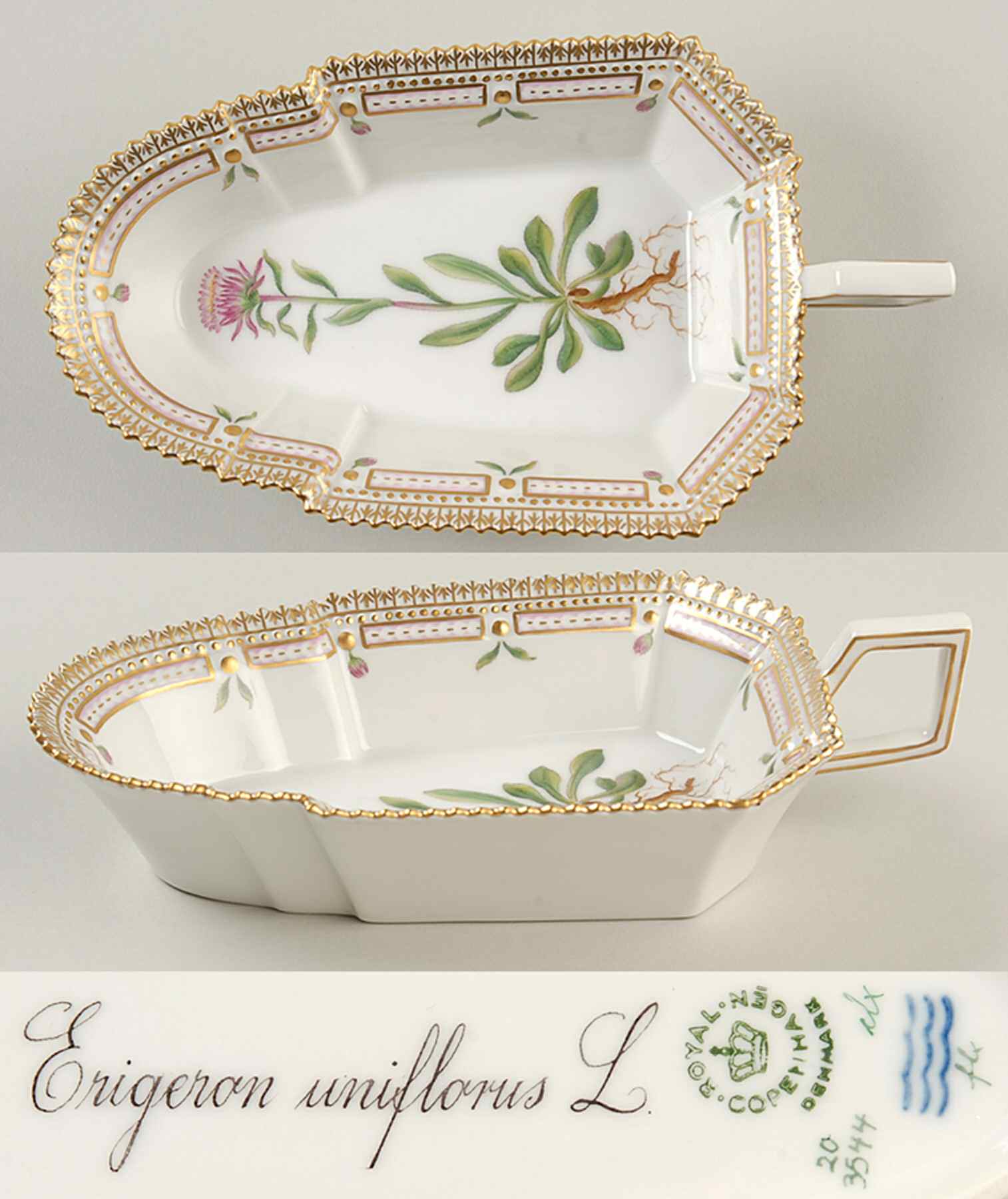 Flora Danica (1961 To Current) 8" Pickle/Accent Dish-Erigeron uniflorus L. by Royal Copenhagen-1
