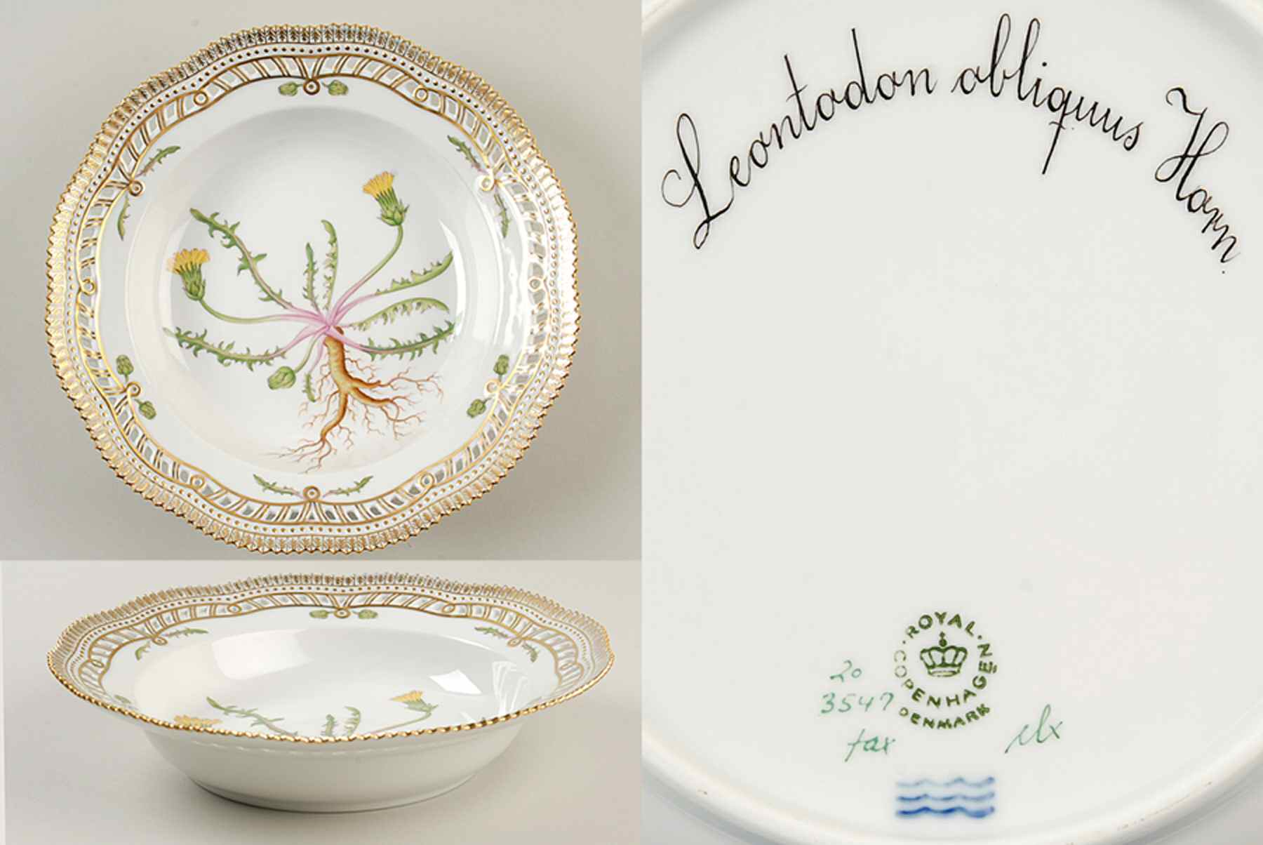 Flora Danica (1961 To Current) Pierced Large Rim Soup Bowl-Leontodon obliquus Hor by Royal Copenhagen-1
