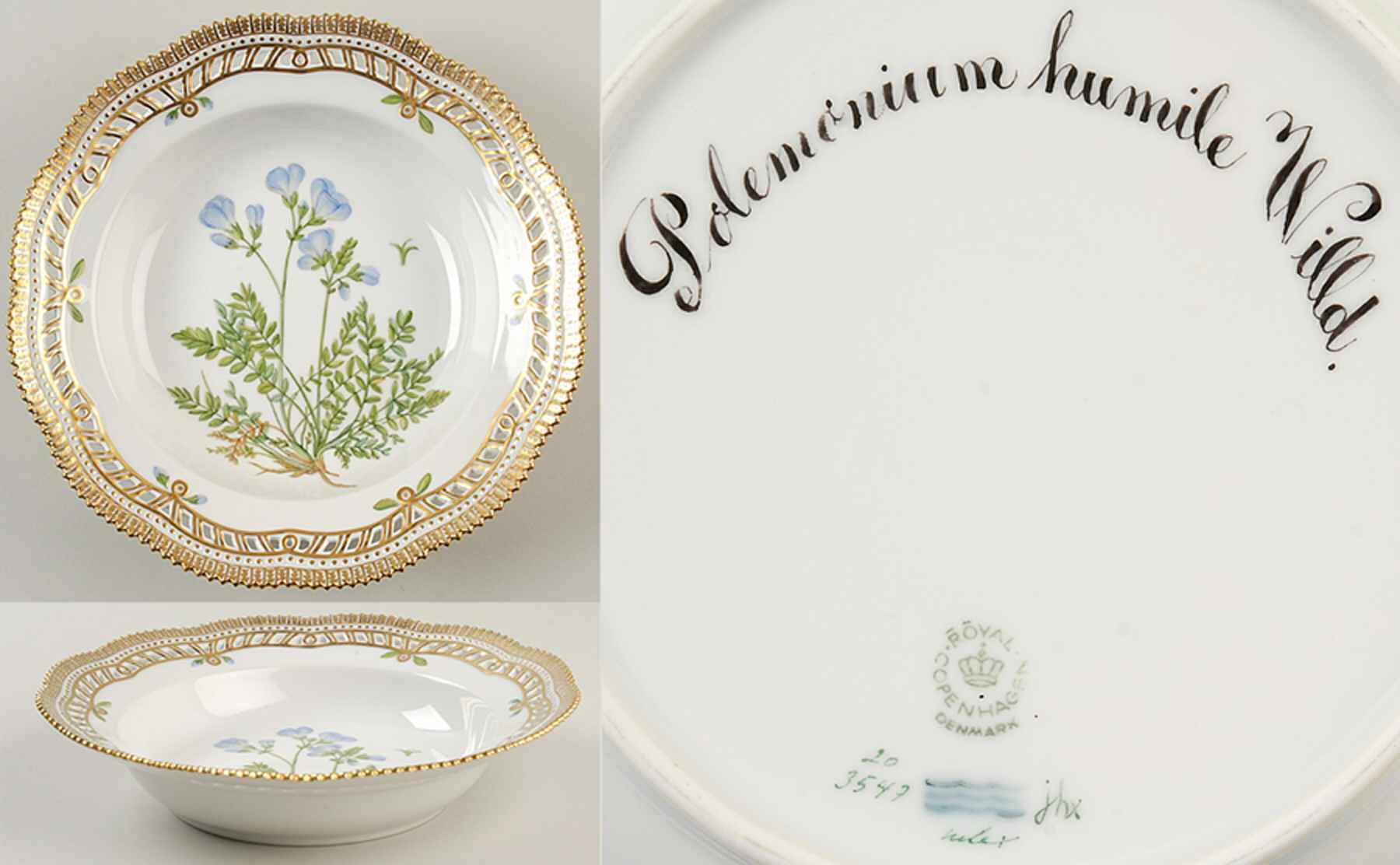 Flora Danica (1961 To Current) Pierced Large Rim Soup Bowl-Polemenium humile Will by Royal Copenhagen-1