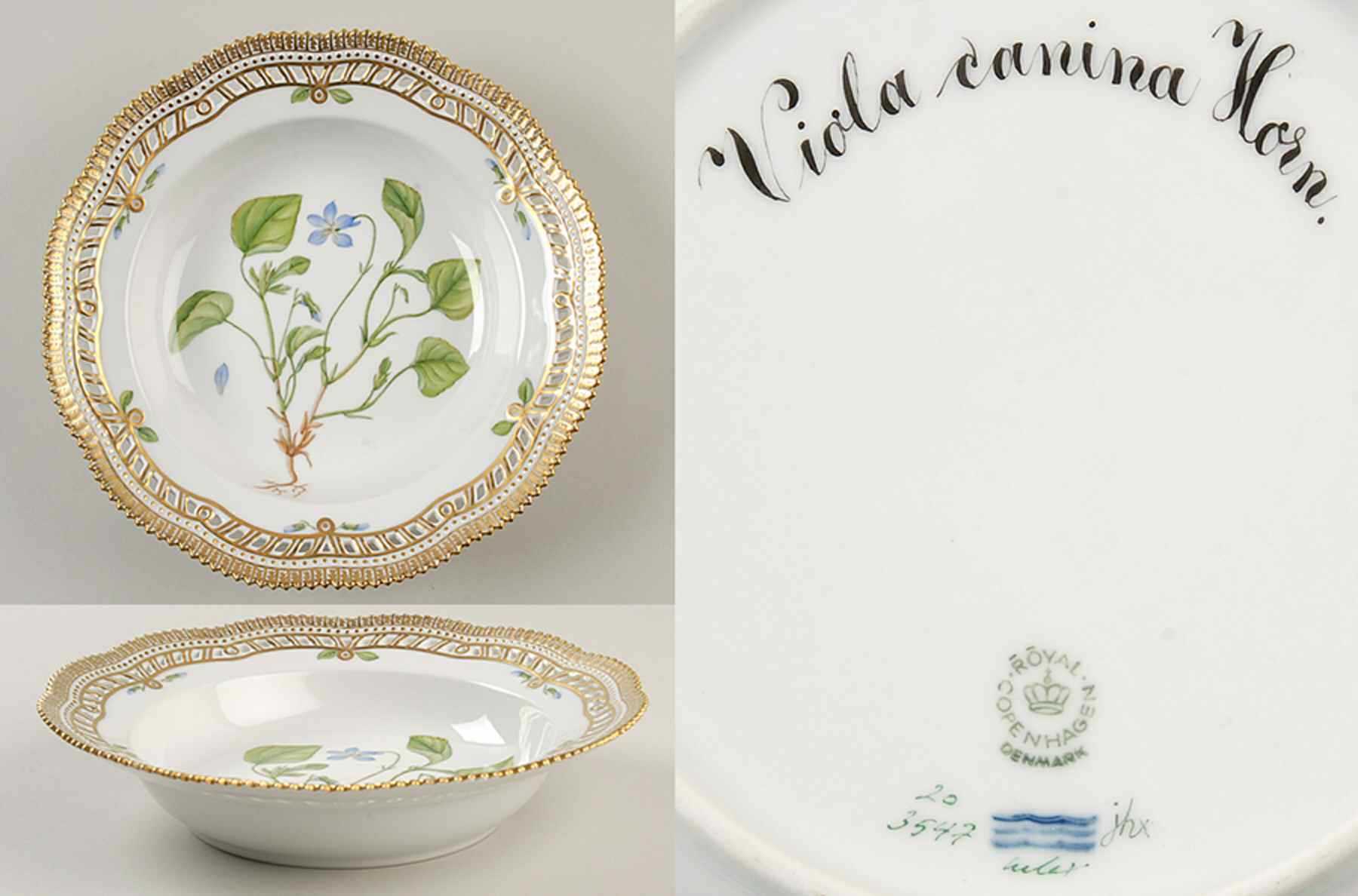 Flora Danica (1961 To Current) Pierced Large Rim Soup Bowl-Viola canina Horn by Royal Copenhagen-1