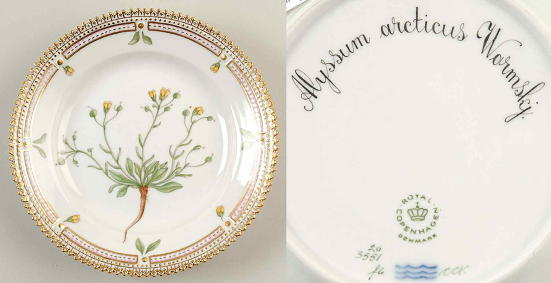 Flora Danica (1961 To Current) Dessert/Pie Plate-Alyssum arcticus Wormsky by Royal Copenhagen-1