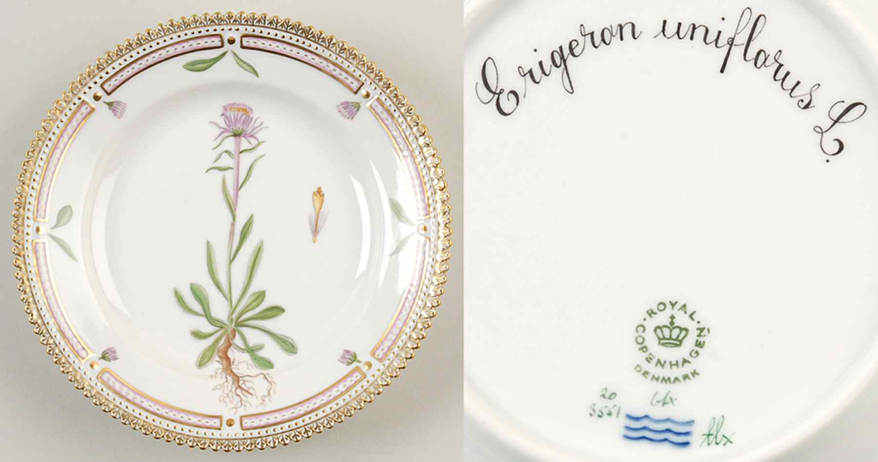 Flora Danica (1961 To Current) Dessert/Pie Plate-Erigeron uniflorus L. by Royal Copenhagen-1