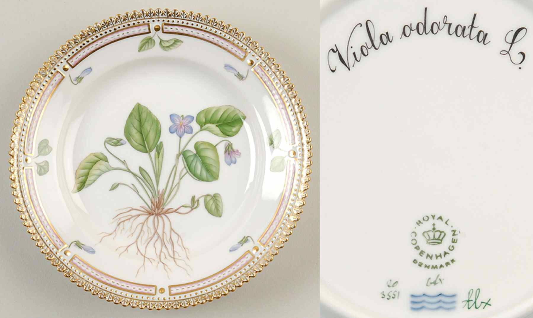 Flora Danica (1961 To Current) Dessert/Pie Plate-Viola odorata L. by Royal Copenhagen-1