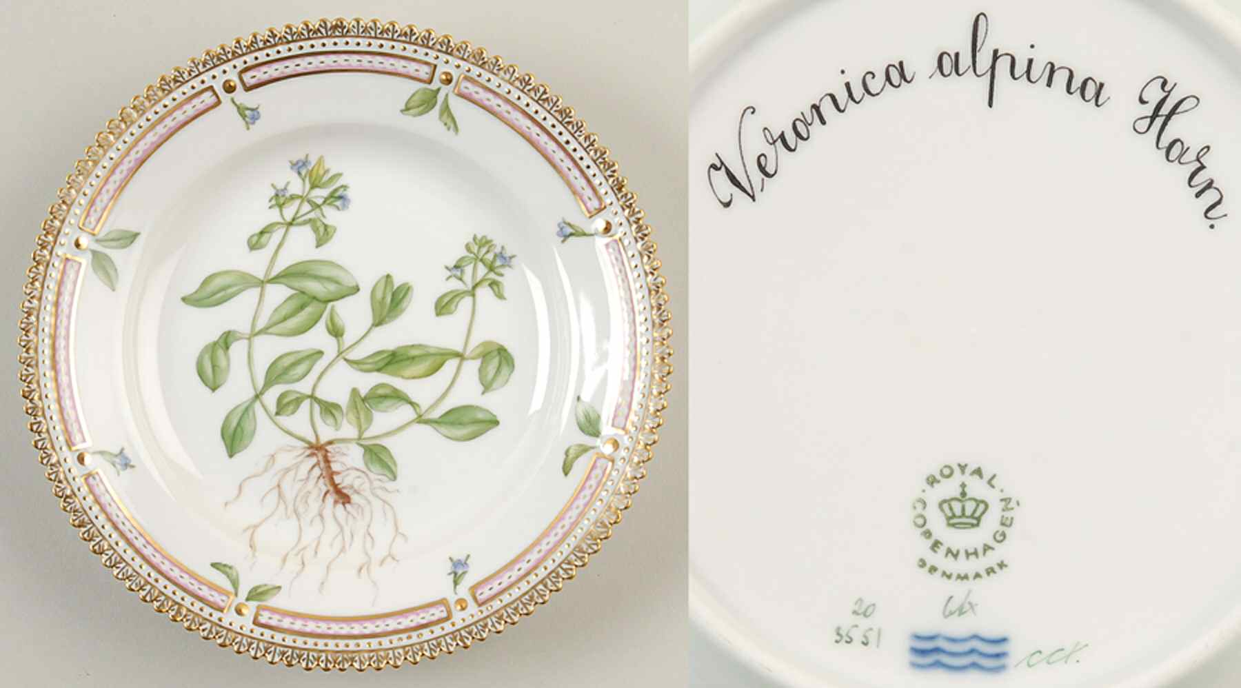 Flora Danica (1961 To Current) Dessert/Pie Plate-Veronica alpina Horn. by Royal Copenhagen-1