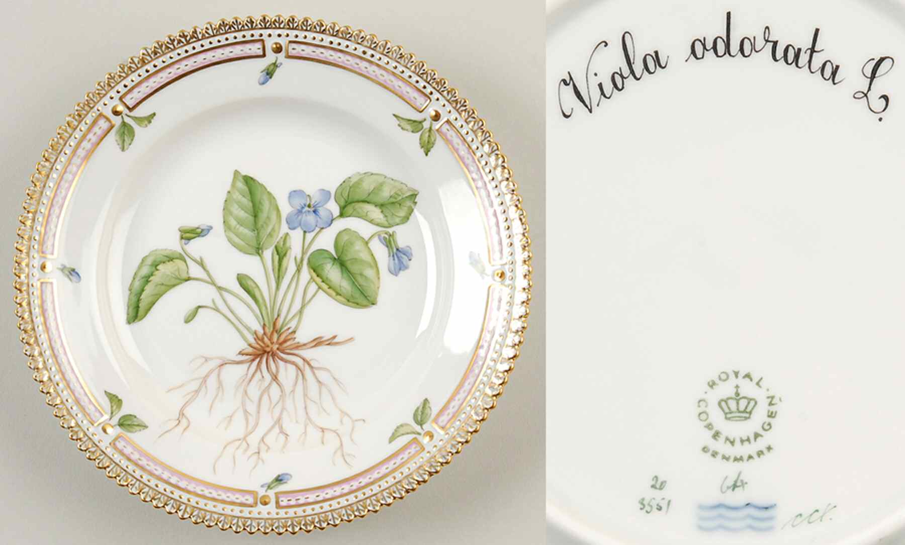 Flora Danica (1961 To Current) Dessert/Pie Plate-Viola odorata L. by Royal Copenhagen-1