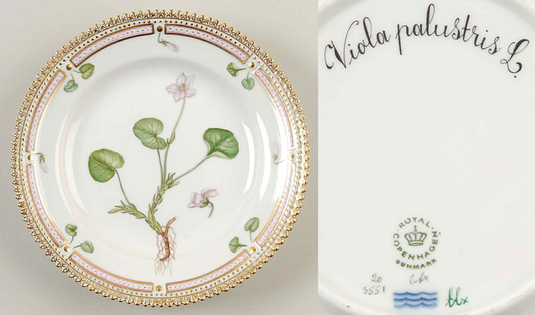 Flora Danica (1961 To Current) Dessert/Pie Plate-Viola palustris L. by Royal Copenhagen-1