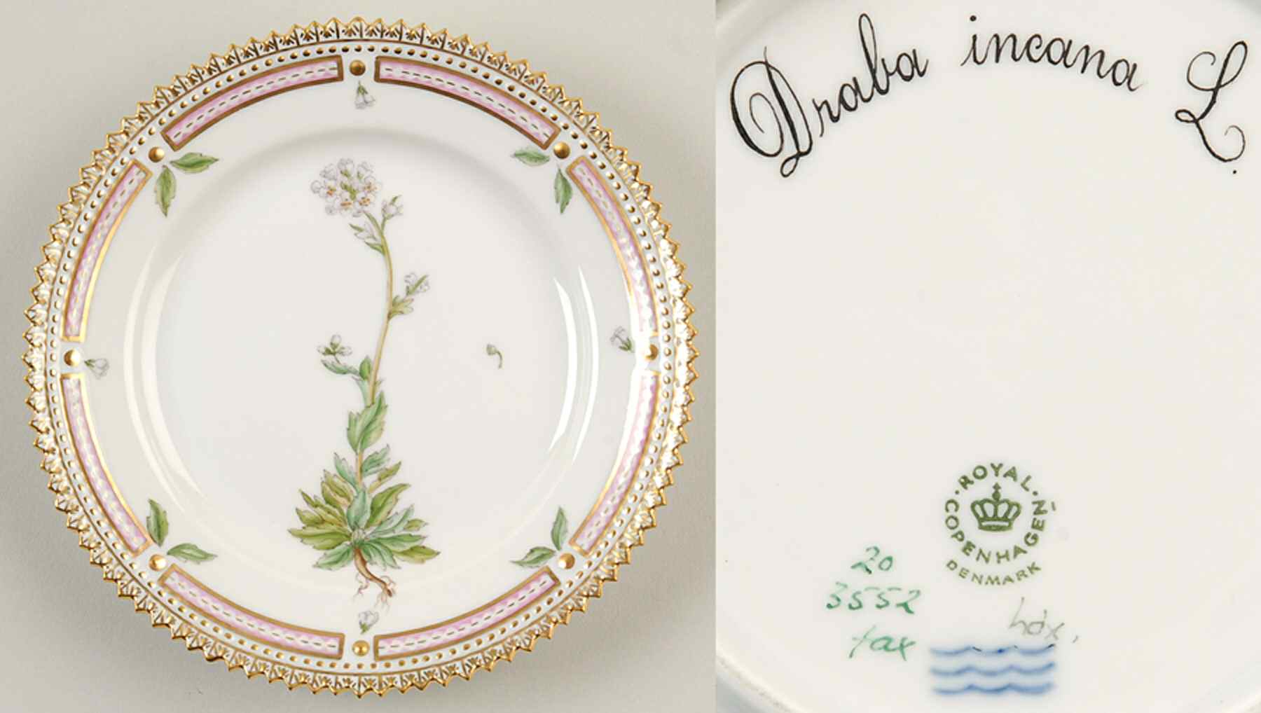 Flora Danica (1961 To Current) Bread & Butter Plate-Draba incana L. by Royal Copenhagen-1