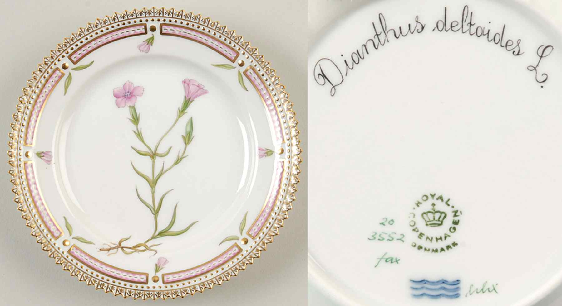 Flora Danica (1961 To Current) Bread & Butter Plate-Dianthus deltoides L. by Royal Copenhagen-1