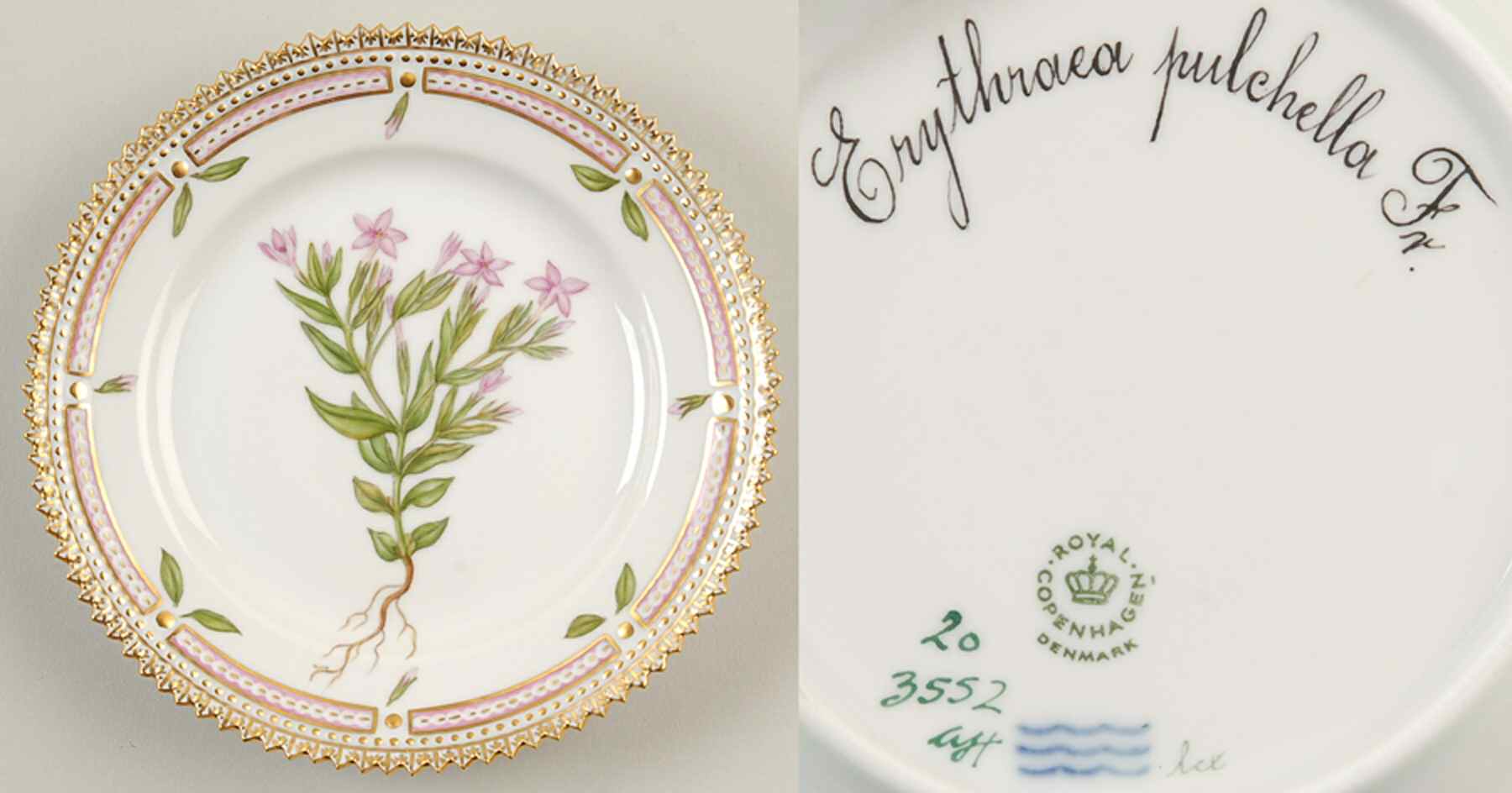 Flora Danica (1961 To Current) Bread & Butter Plate-Erythraea pulehella Fr. by Royal Copenhagen-1