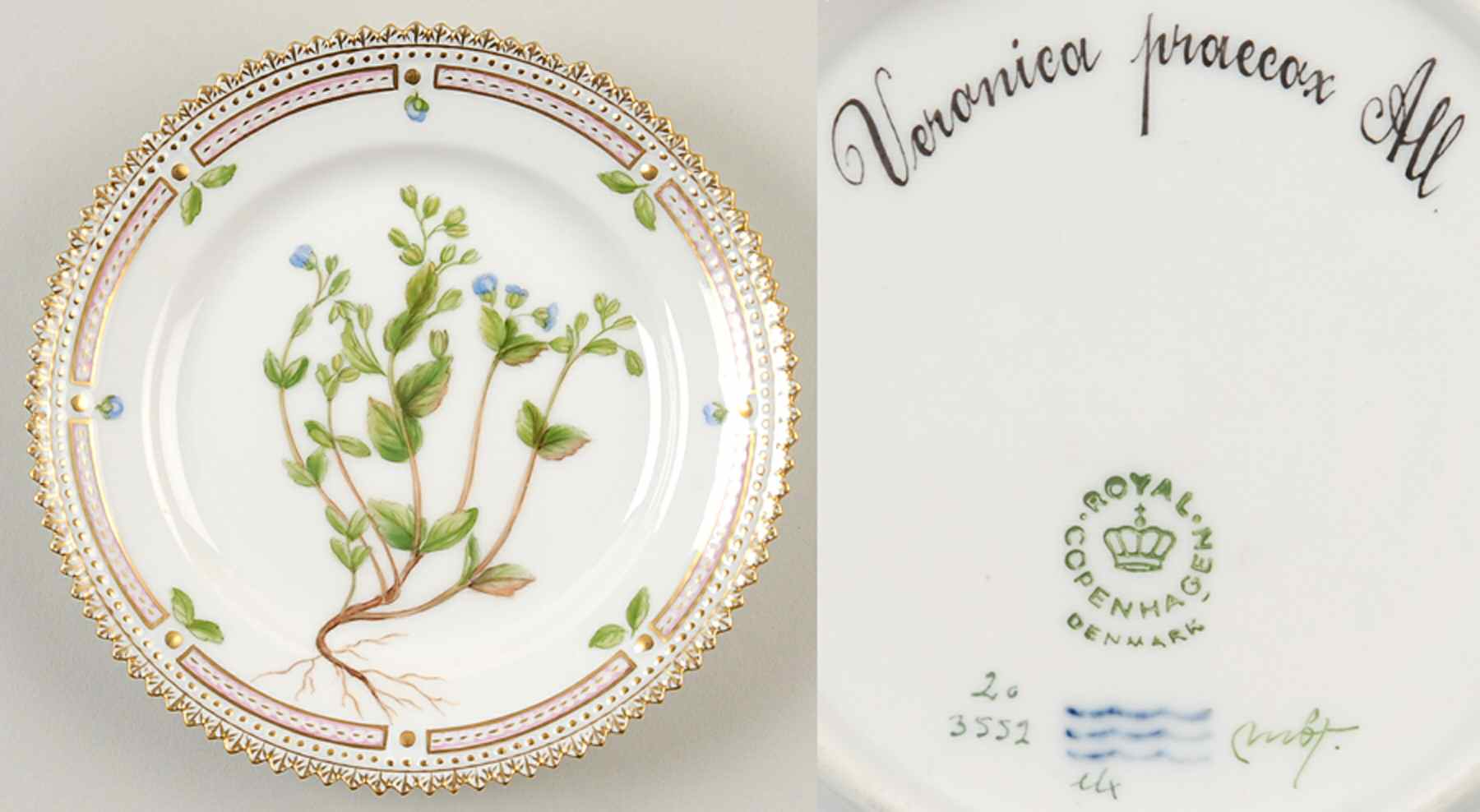 Flora Danica (1961 To Current) Bread & Butter Plate-Veronica praecox All. by Royal Copenhagen-1