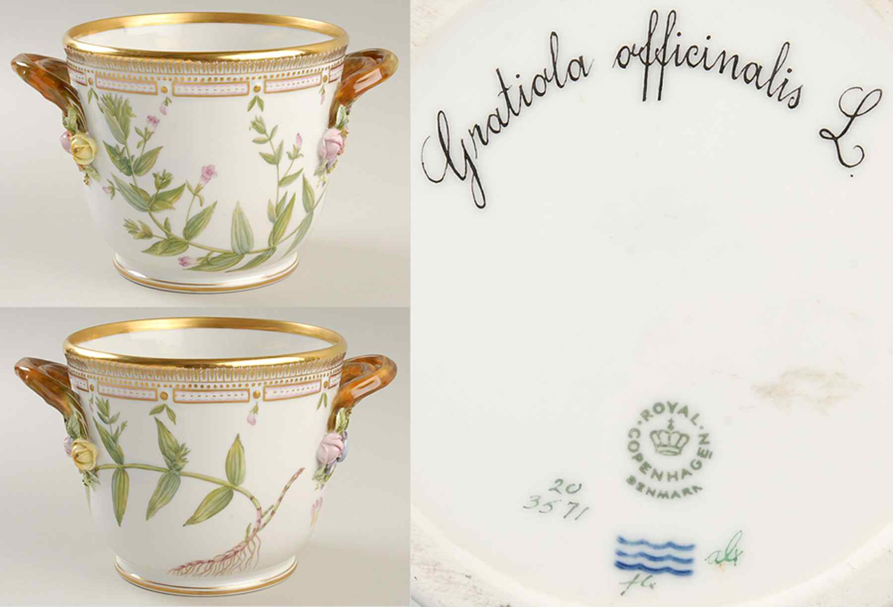 Flora Danica (1961 To Current) Large Round Wine Cooler/Cachepot-Gratiola afficina by Royal Copenhagen-1