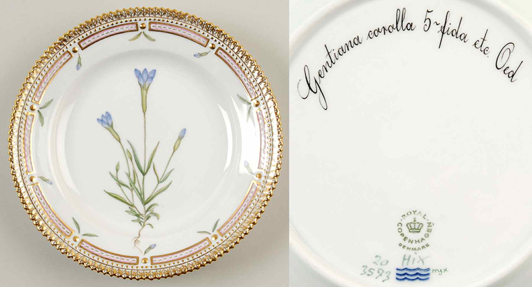 Flora Danica (1961 To Current) Salad Plate-Gentiana corolla 5 fida etc Oed. by Royal Copenhagen-1