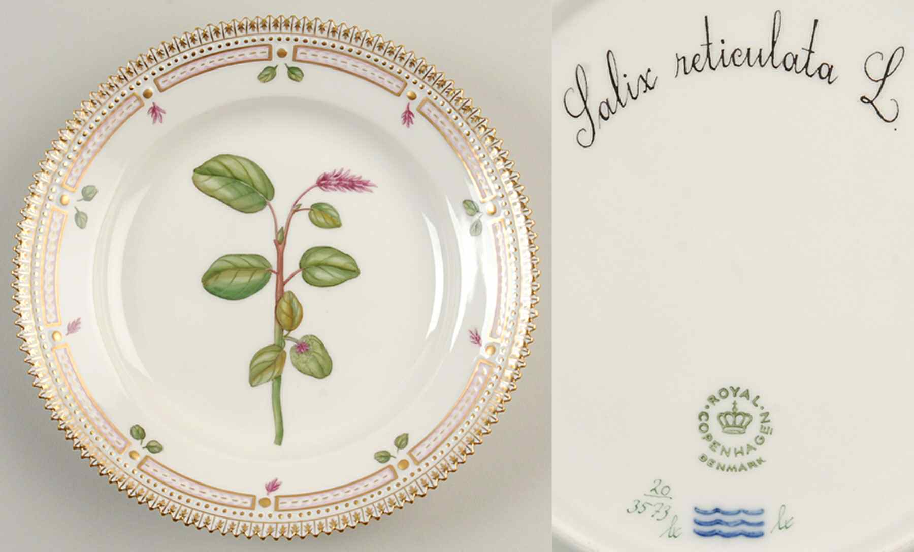 Flora Danica (1961 To Current) Salad Plate-Salix reticulata L by Royal Copenhagen-1