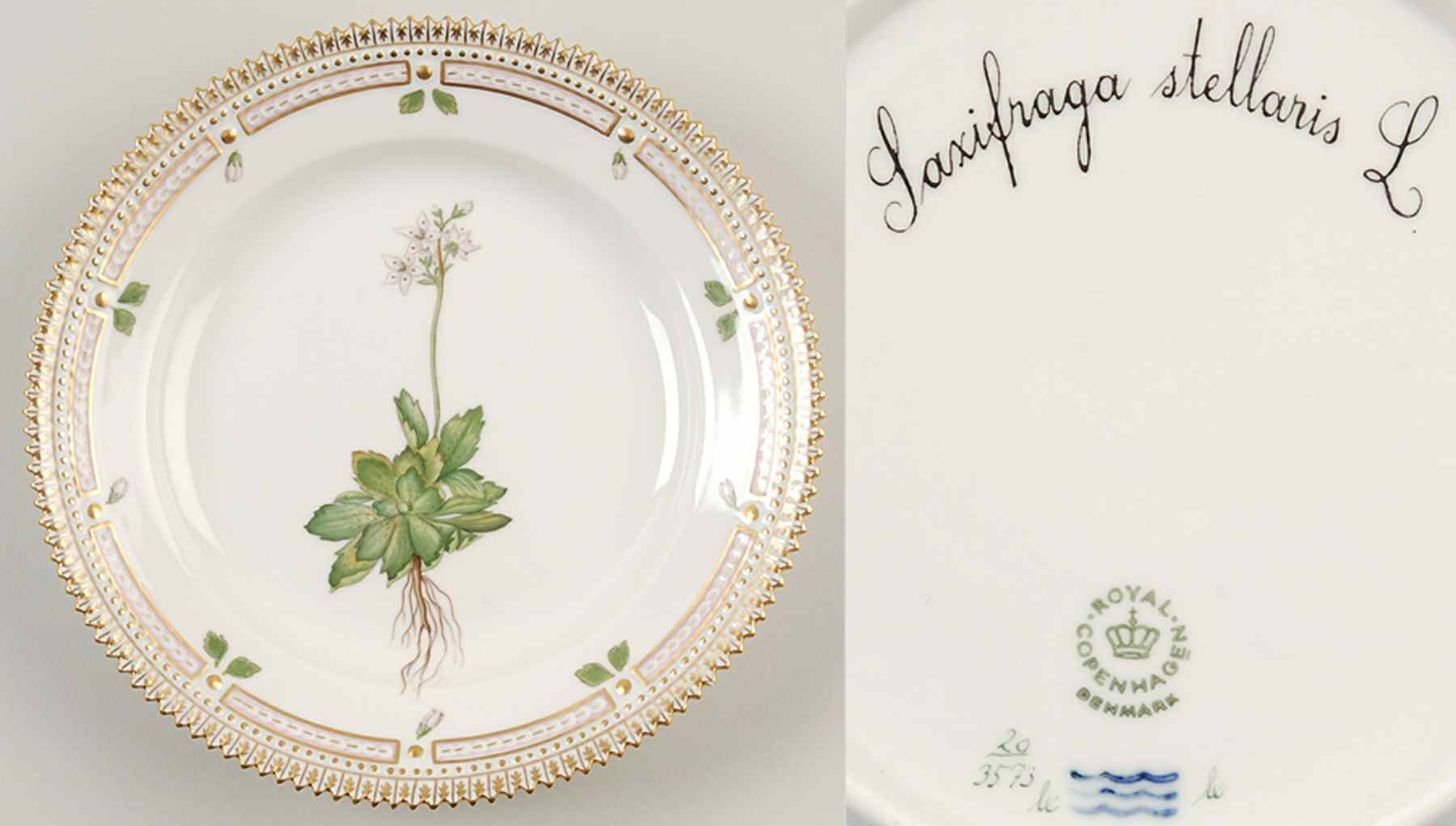 Flora Danica (1961 To Current) Salad Plate-Saxifraga stellaria L. by Royal Copenhagen-1