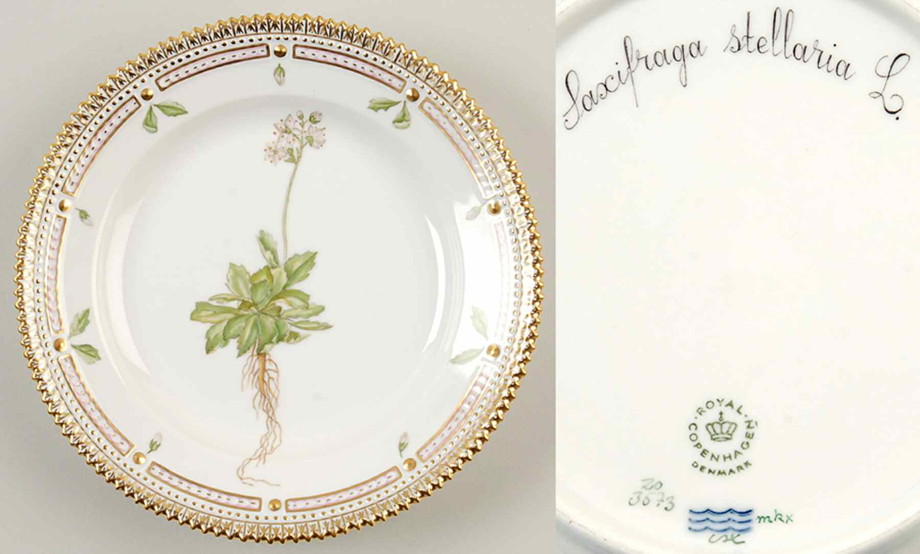 Flora Danica (1961 To Current) Salad Plate-Saxifraga stellaria L. by Royal Copenhagen-1