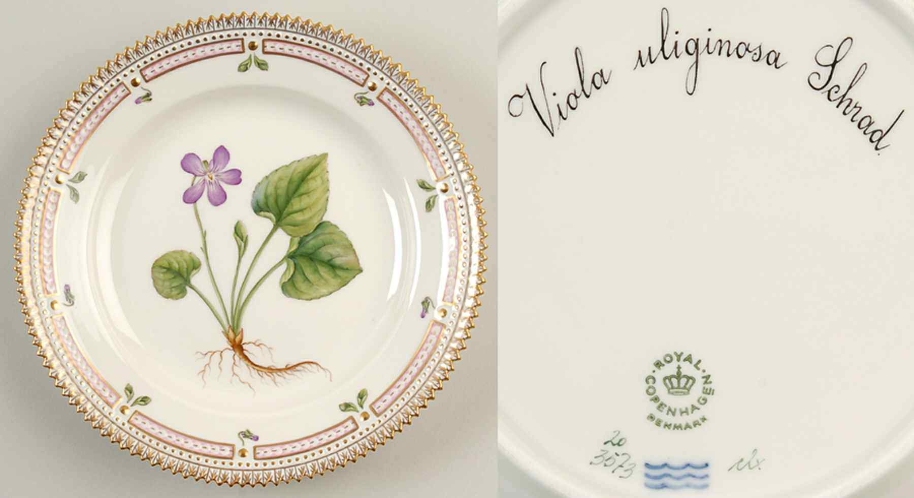 Flora Danica (1961 To Current) Salad Plate-Viola uliginosa Schrad by Royal Copenhagen-1