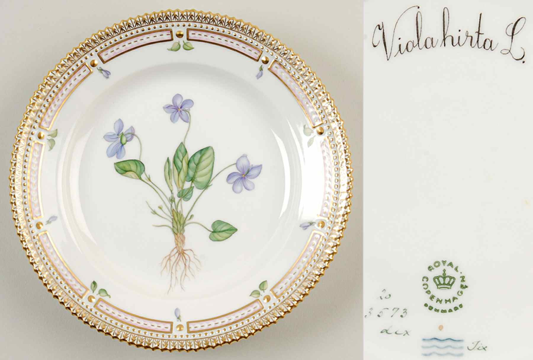 Flora Danica (1961 To Current) Salad Plate-Viola hirta L by Royal Copenhagen-1