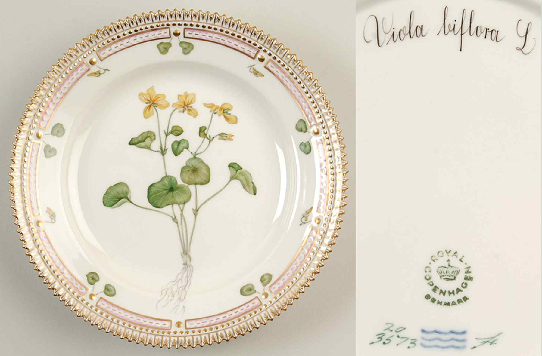 Flora Danica (1961 To Current) Salad Plate-Viola biflora L. by Royal Copenhagen-1