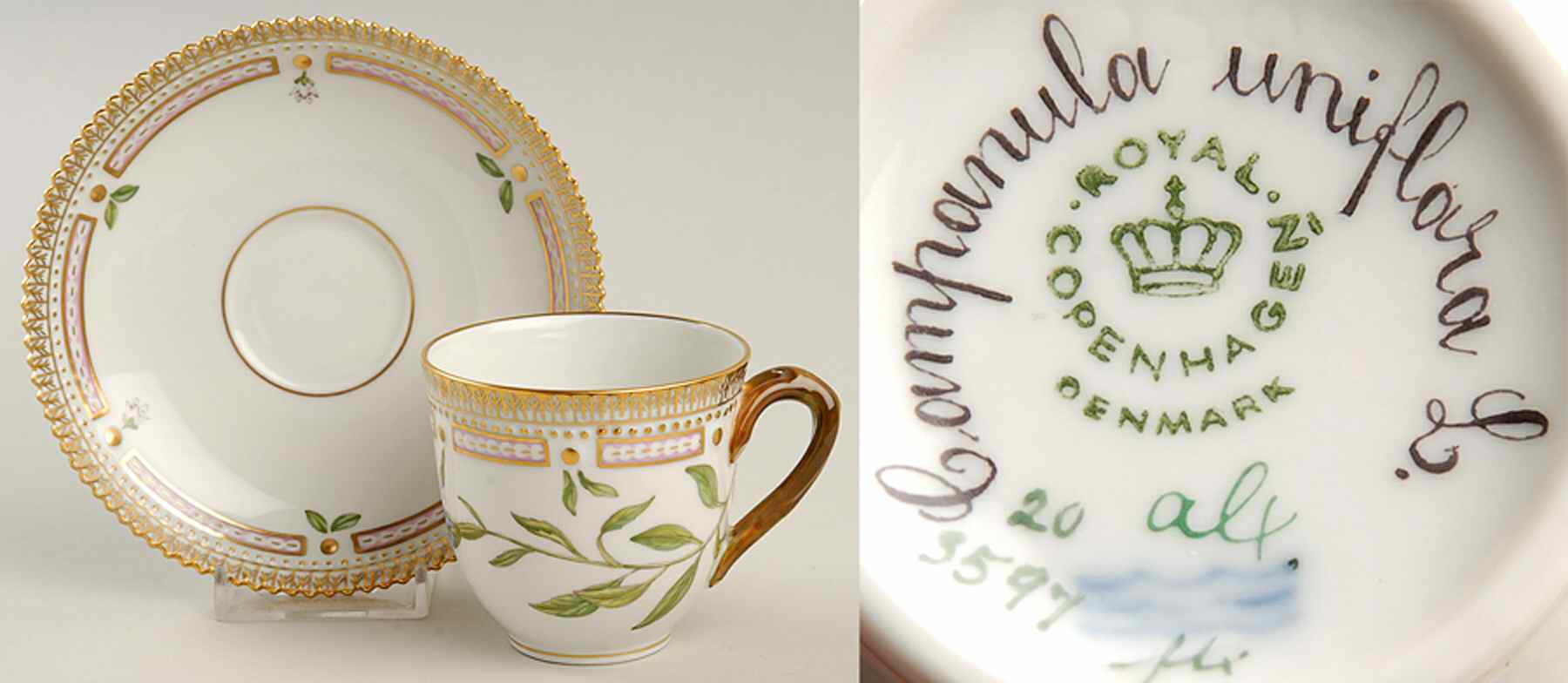 Flora Danica (1961 To Current) Flat Cup & Saucer Set-Campanula uniflara L. by Royal Copenhagen-1