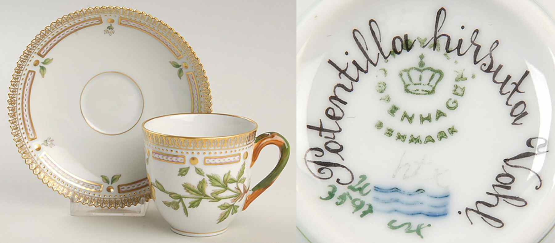 Flora Danica (1961 To Current) Flat Cup & Saucer Set-Potentilla hirsuta vahl by Royal Copenhagen-1