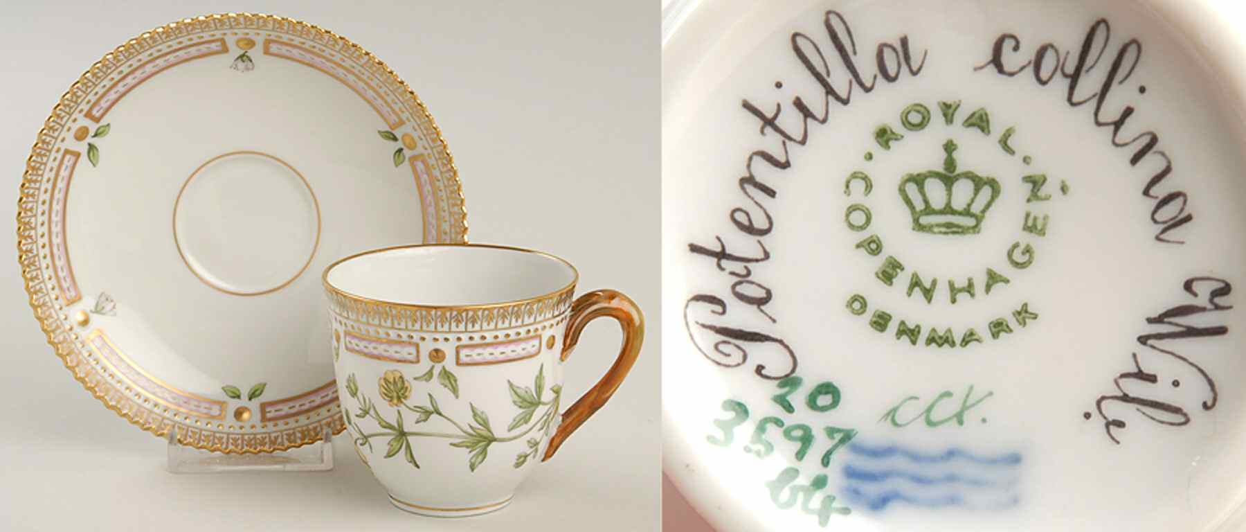 Flora Danica (1961 To Current) Flat Cup & Saucer Set-Potentilla collina Wile by Royal Copenhagen-1