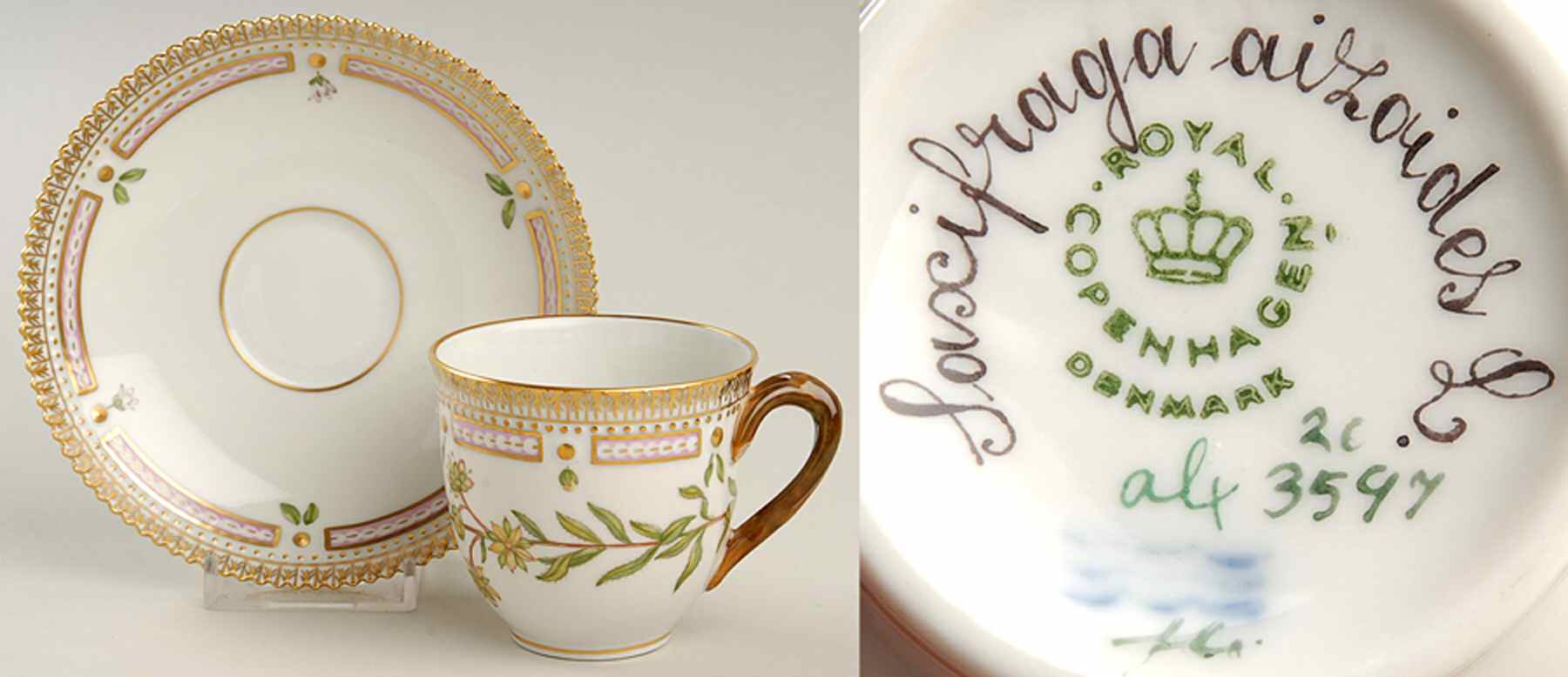 Flora Danica (1961 To Current) Flat Cup & Saucer Set-Sascifraga aizoides L. by Royal Copenhagen-1