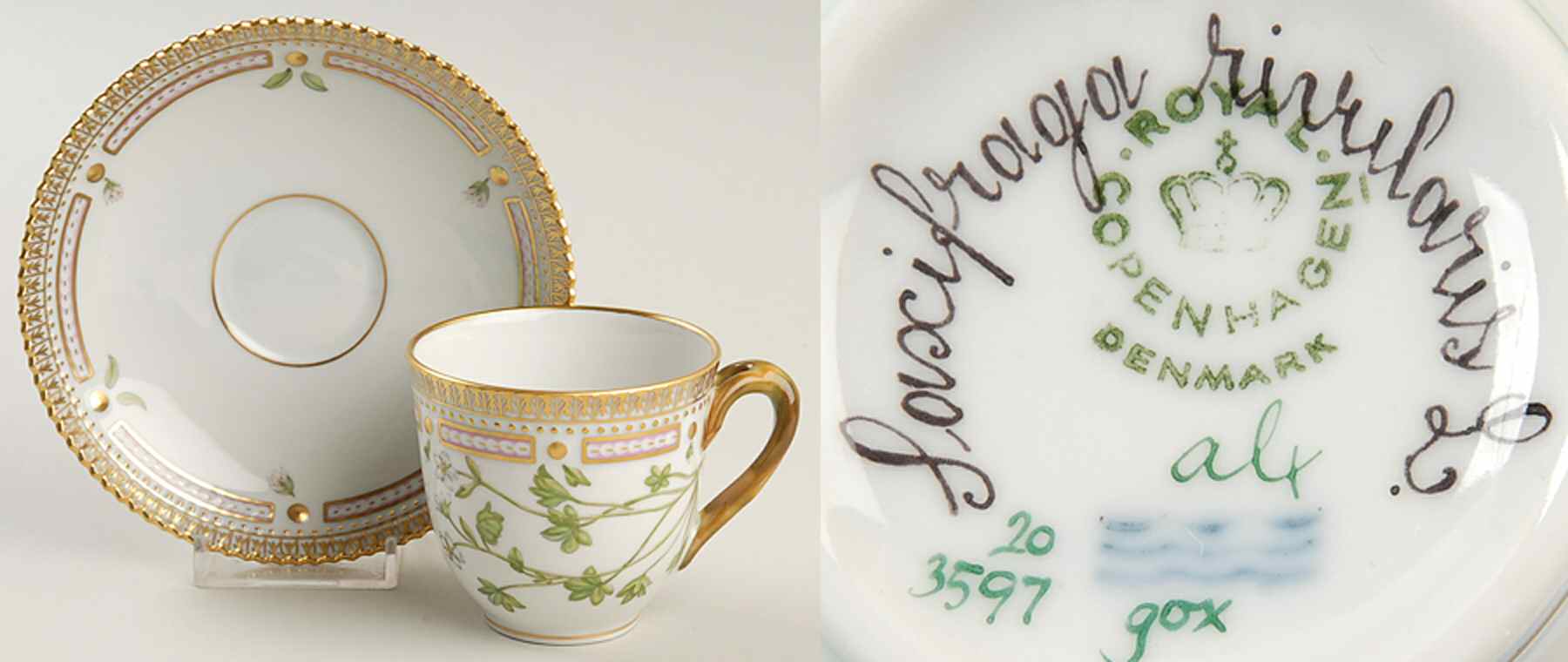 Flora Danica (1961 To Current) Flat Cup & Saucer Set-Sascifraga rivularis L. by Royal Copenhagen-1