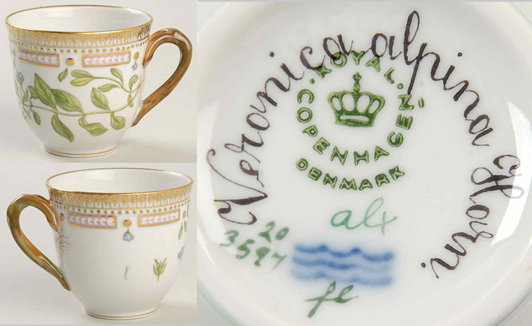 Flora Danica (1961 To Current) Flat Cup-Veronica alpina Horn by Royal Copenhagen-1