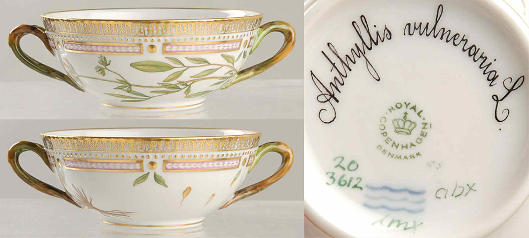 Flora Danica (1961 To Current) Flat Cream Soup Bowl-Anthyllis vulneraria L by Royal Copenhagen-1