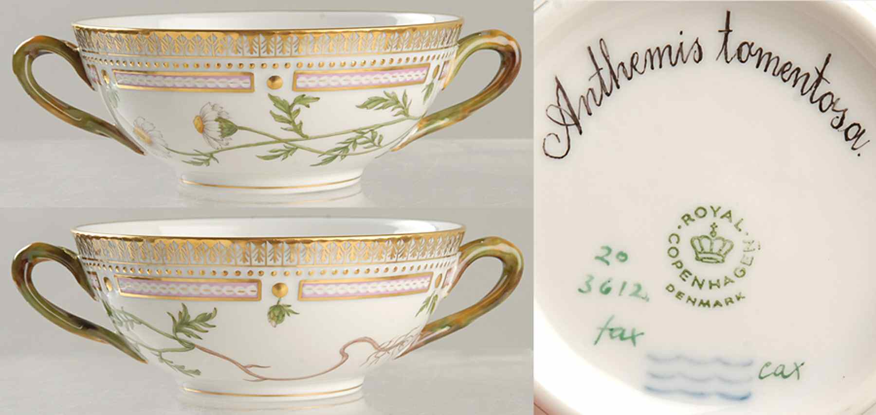 Flora Danica (1961 To Current) Flat Cream Soup Bowl-Anthemis tomentosa by Royal Copenhagen-1
