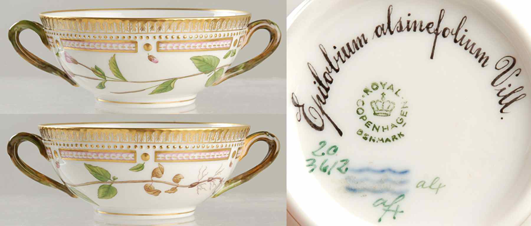 Flora Danica (1961 To Current) Flat Cream Soup Bowl-Epilobium alsinefolium Vill by Royal Copenhagen-1