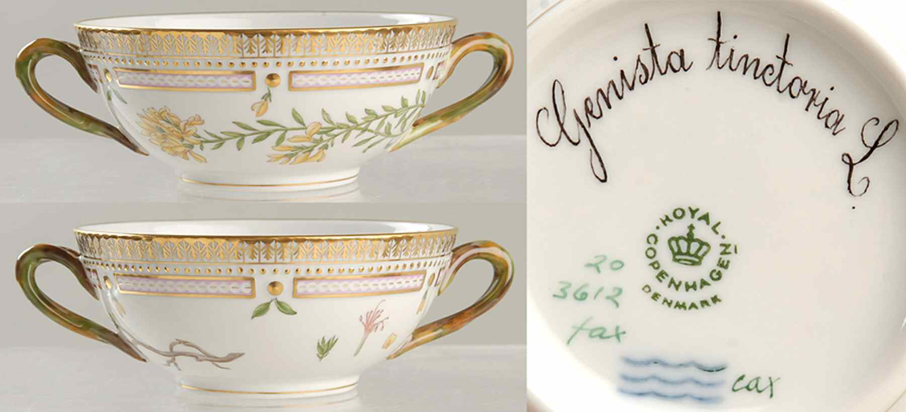 Flora Danica (1961 To Current) Flat Cream Soup Bowl-Genista tinctoria L by Royal Copenhagen-1