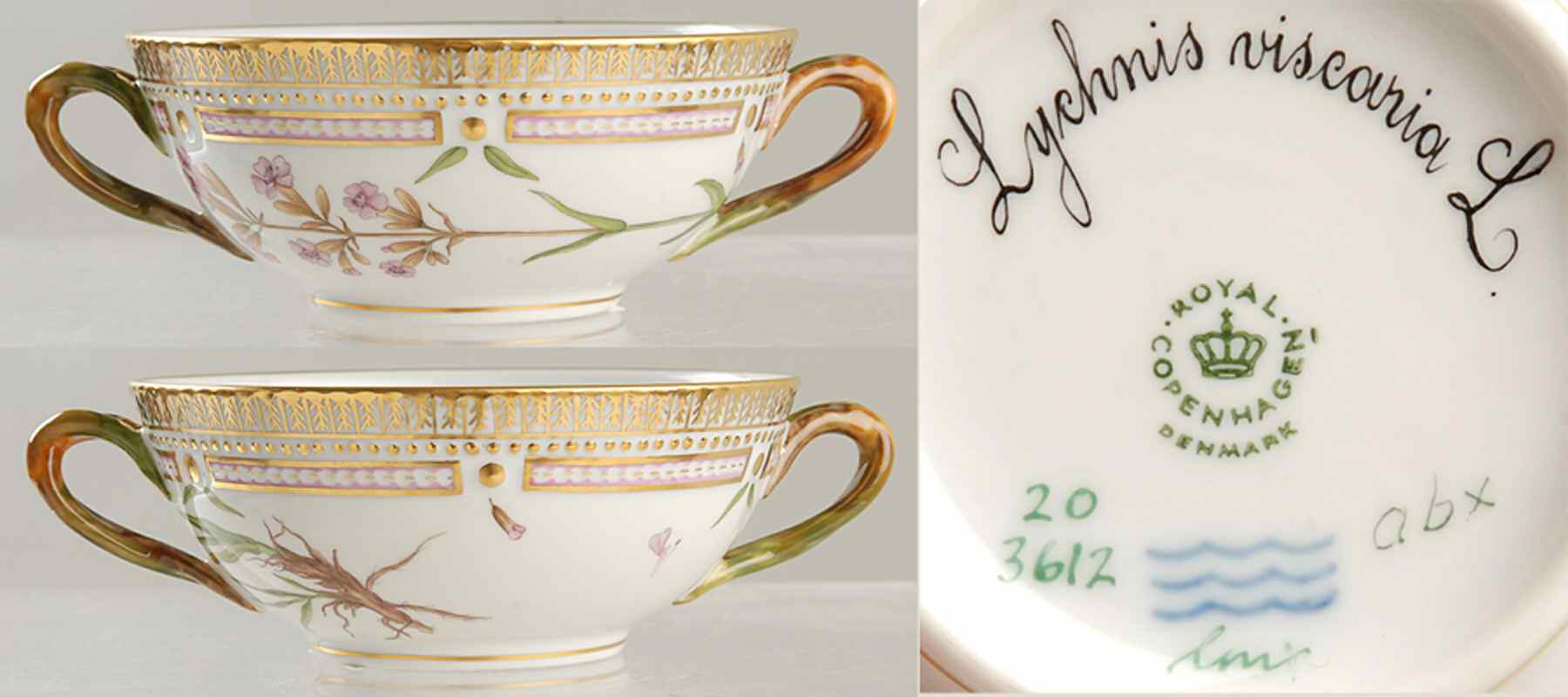 Flora Danica (1961 To Current) Flat Cream Soup Bowl-Lychnis viscaria L by Royal Copenhagen-1