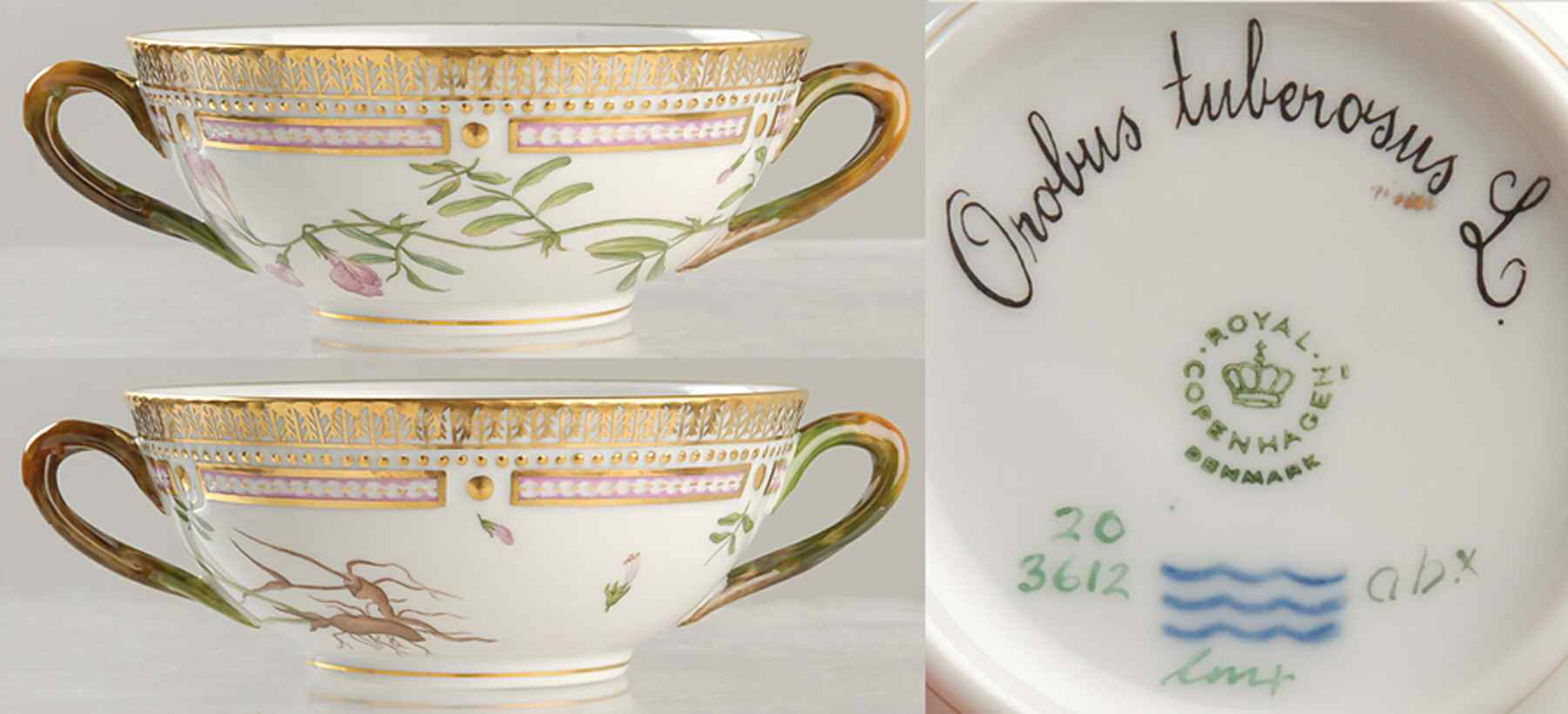 Flora Danica (1961 To Current) Flat Cream Soup Bowl-Orobus tuberosus L by Royal Copenhagen-1