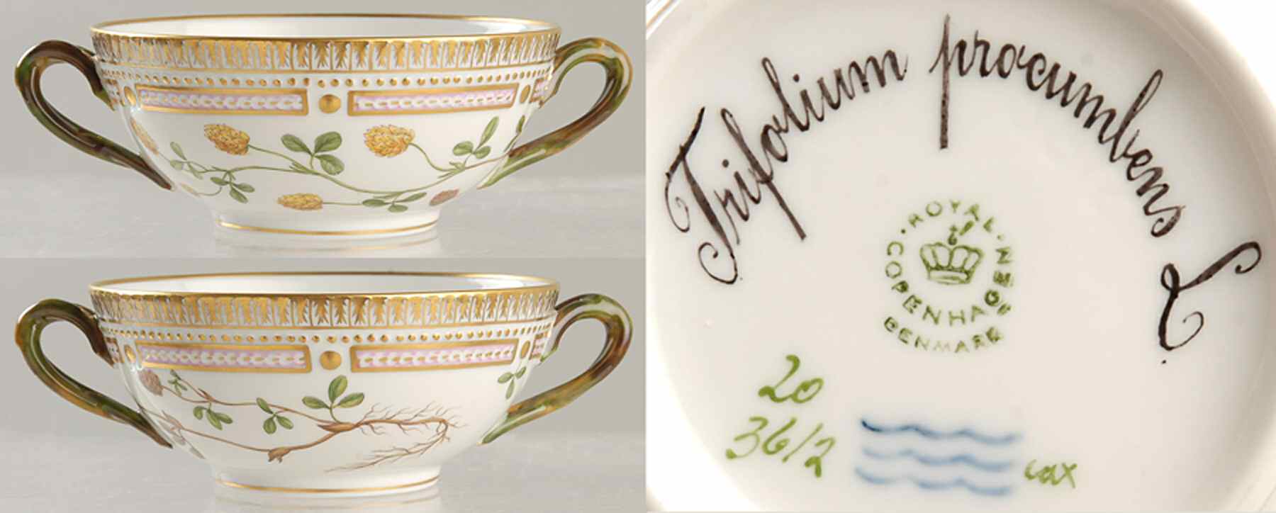 Flora Danica (1961 To Current) Flat Cream Soup Bowl-Trifolium procumbens L by Royal Copenhagen-1