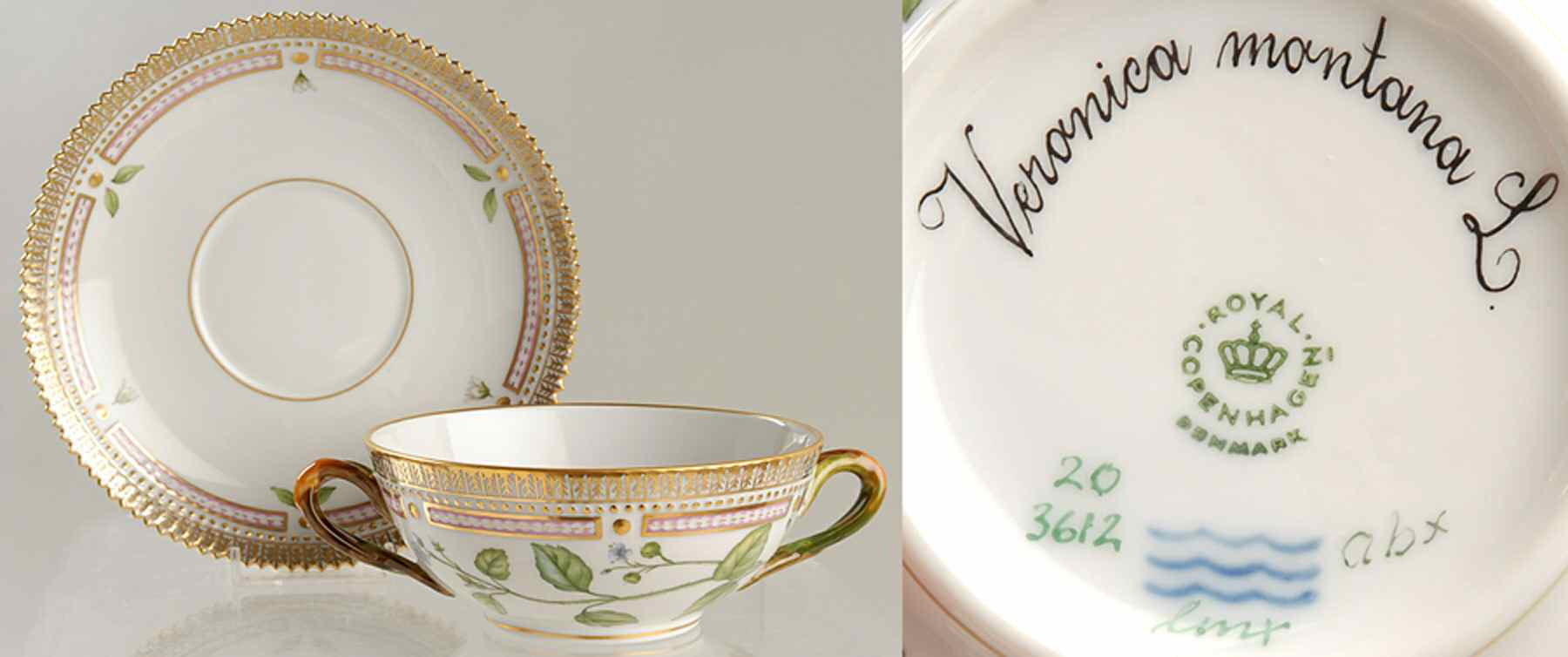 Flora Danica (1961 To Current) Flat Cream Soup & Saucer-Veronica montana L by Royal Copenhagen-1