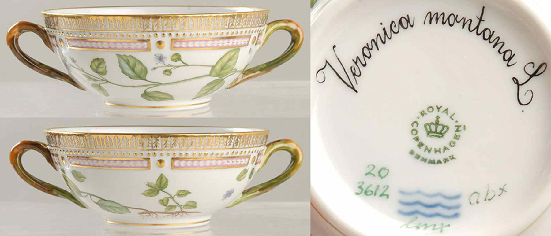 Flora Danica (1961 To Current) Flat Cream Soup Bowl-Veronica montana L by Royal Copenhagen-1