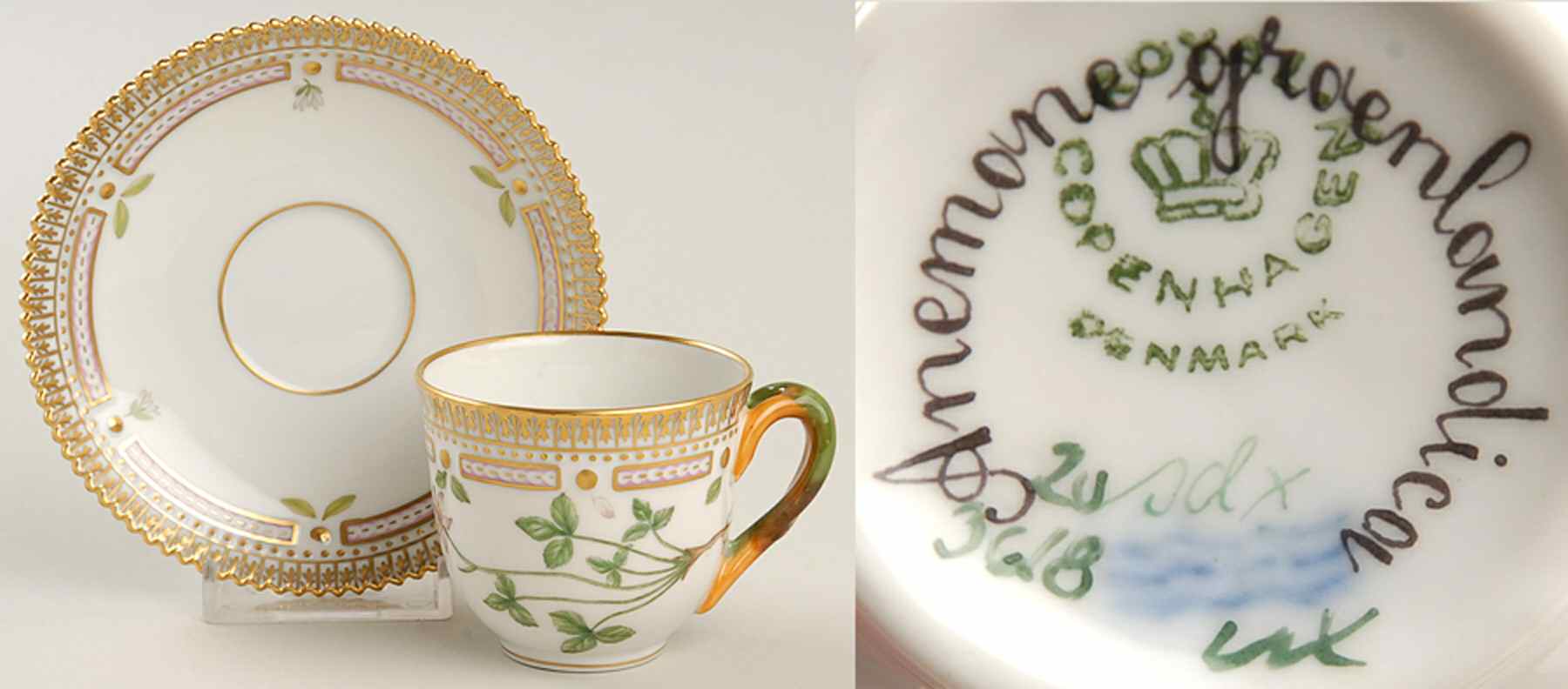 Flora Danica (1961 To Current) Flat Demitasse Cup & Saucer-Anemone groenlandica by Royal Copenhagen-1