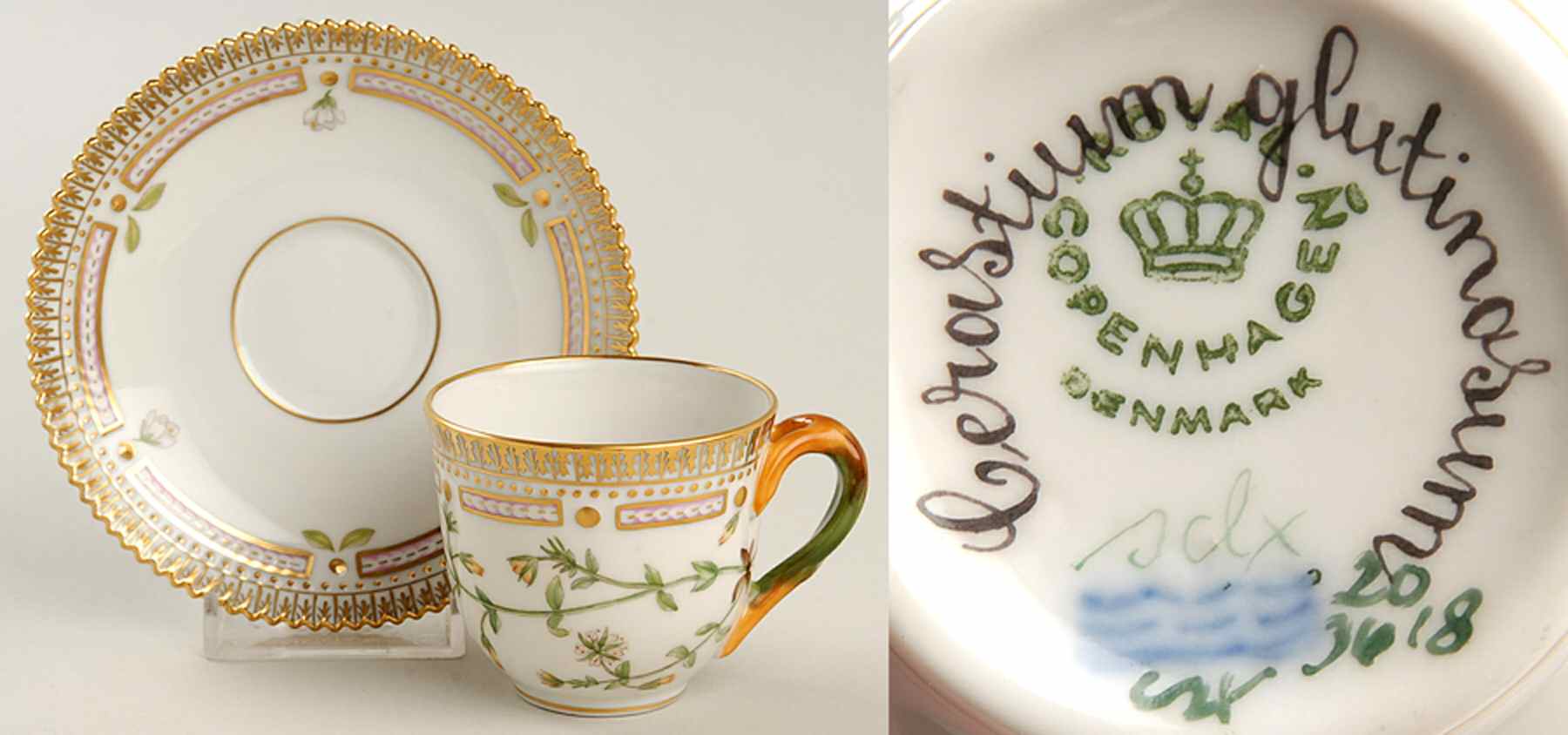Flora Danica (1961 To Current) Flat Demitasse Cup & Saucer-Cerastium glutinasum by Royal Copenhagen-1