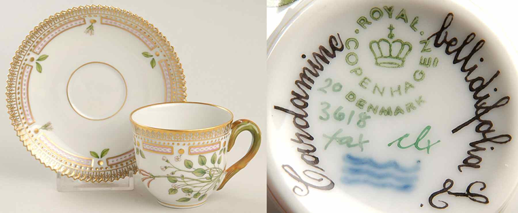 Flora Danica (1961 To Current) Flat Demitasse Cup & Saucer-Cardamine bellidifolia by Royal Copenhagen-1