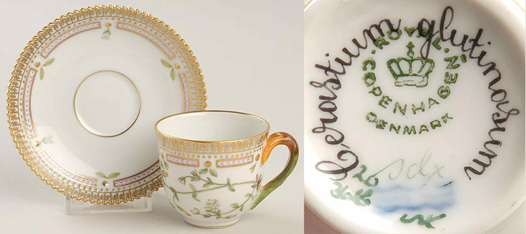 Flora Danica (1961 To Current) Flat Demitasse Cup & Saucer-Cerastium glutinasum by Royal Copenhagen-1