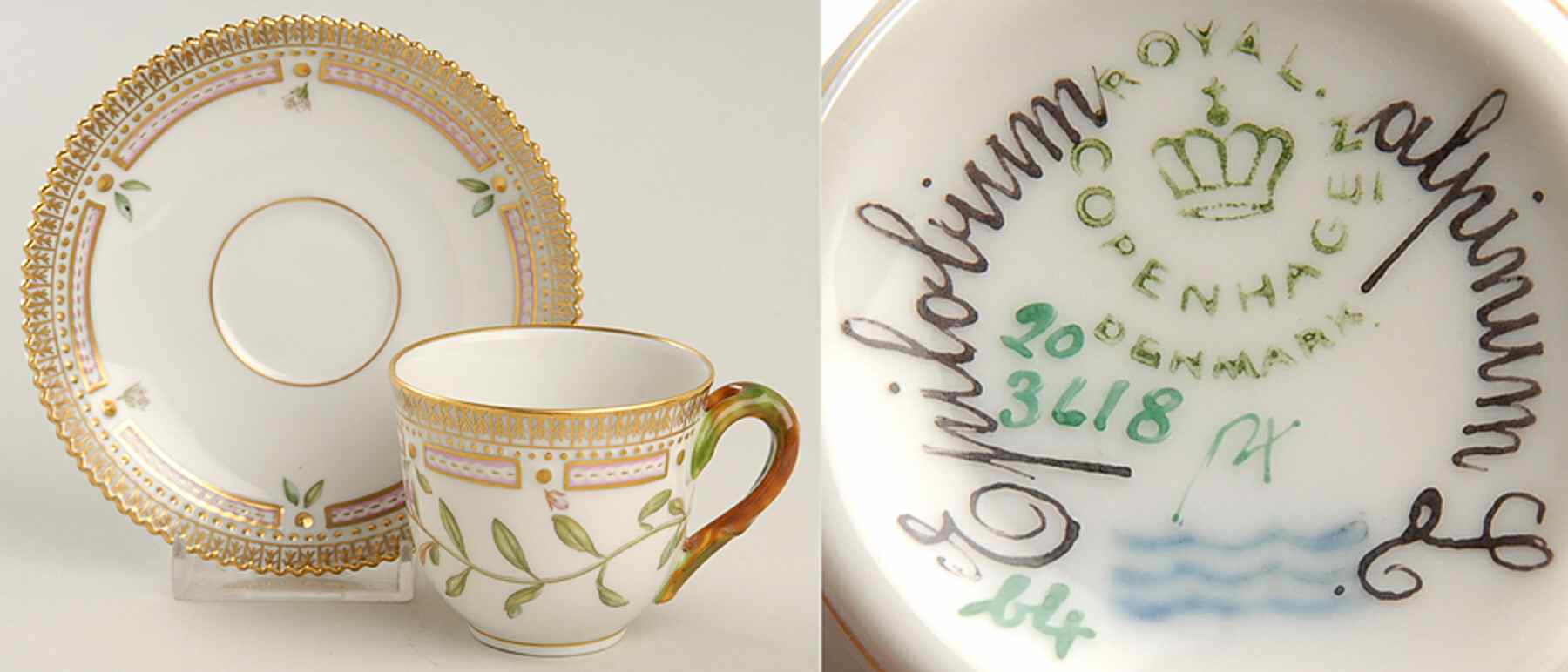 Flora Danica (1961 To Current) Flat Demitasse Cup & Saucer-Epilobium alpinum L by Royal Copenhagen-1
