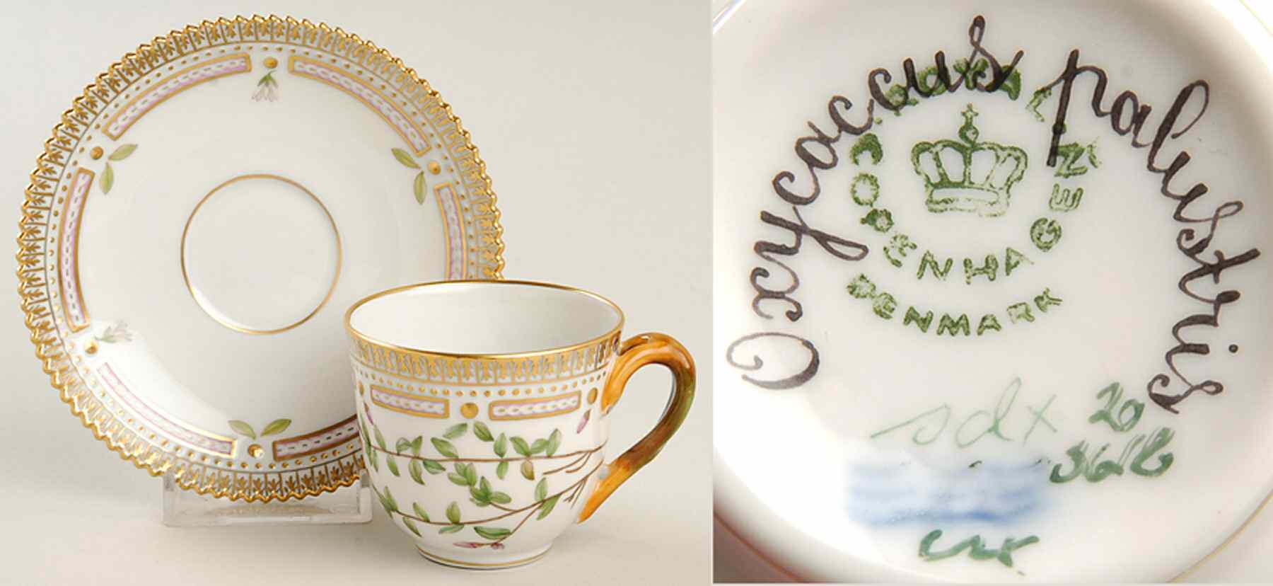 Flora Danica (1961 To Current) Flat Demitasse Cup & Saucer-Oxycoccus palustris by Royal Copenhagen-1
