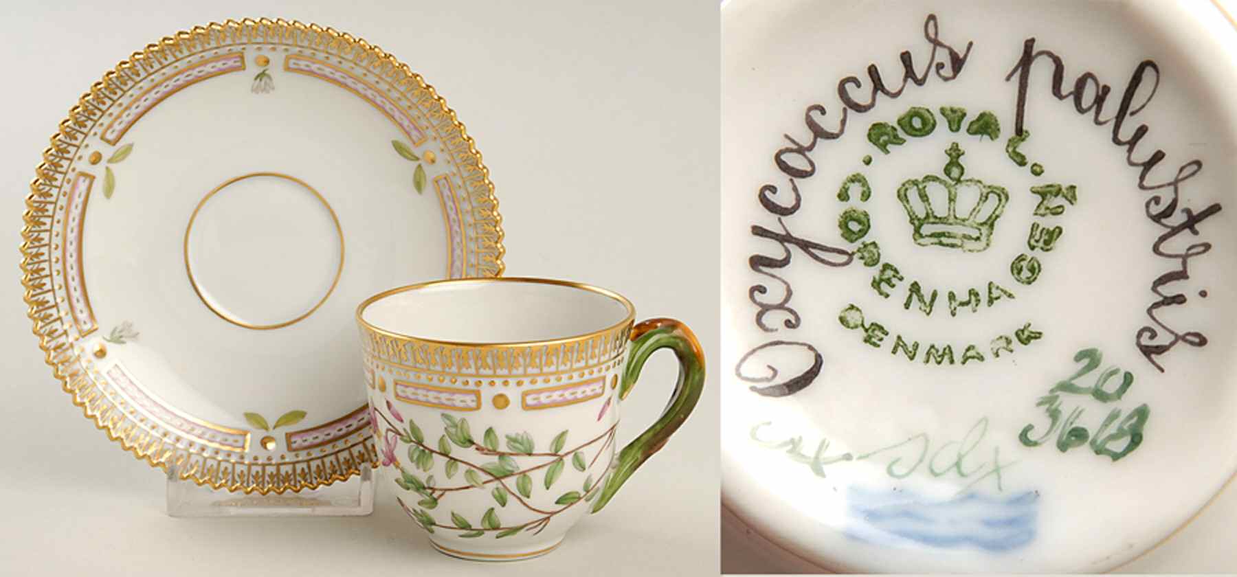 Flora Danica (1961 To Current) Flat Demitasse Cup & Saucer-Oxycoccus palustris by Royal Copenhagen-1
