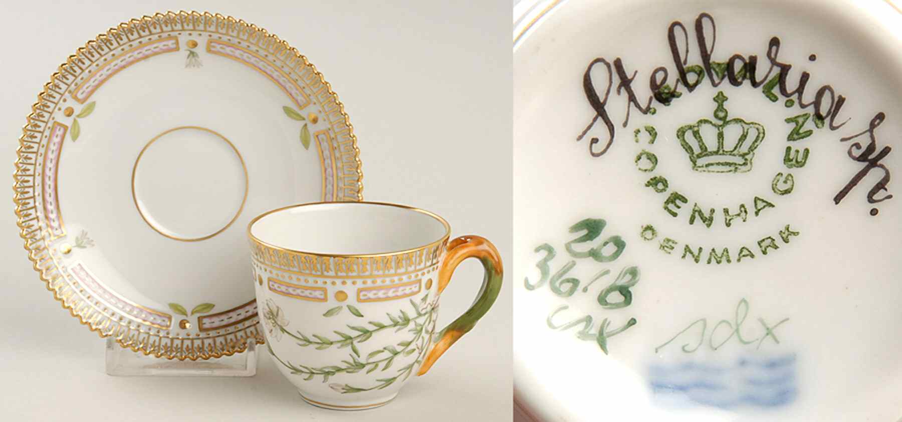 Flora Danica (1961 To Current) Flat Demitasse Cup & Saucer-Stebbaria sp, by Royal Copenhagen-1