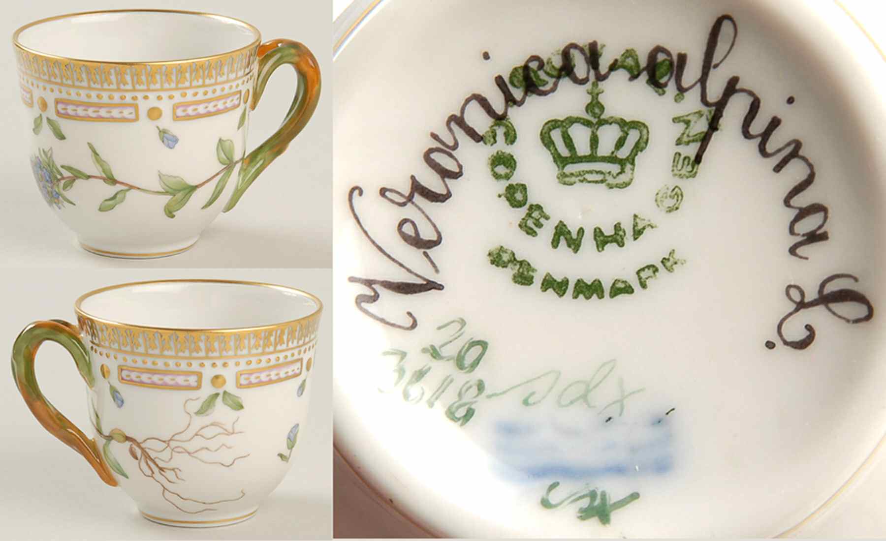 Flora Danica (1961 To Current) Flat Demitasse Cup-Veronica alpina L by Royal Copenhagen-1